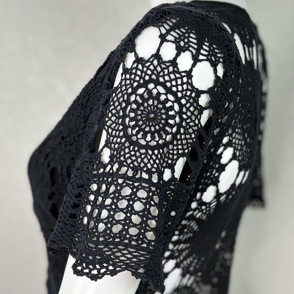 Vtg Y2K 90s Crochet Babydoll Top Sweater Grunge Goth Boho Black Size S - Picture 7 of 8